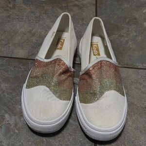 Keds Women's Glitter Wave Slip-On Sneakers - White, Gold, and Green
